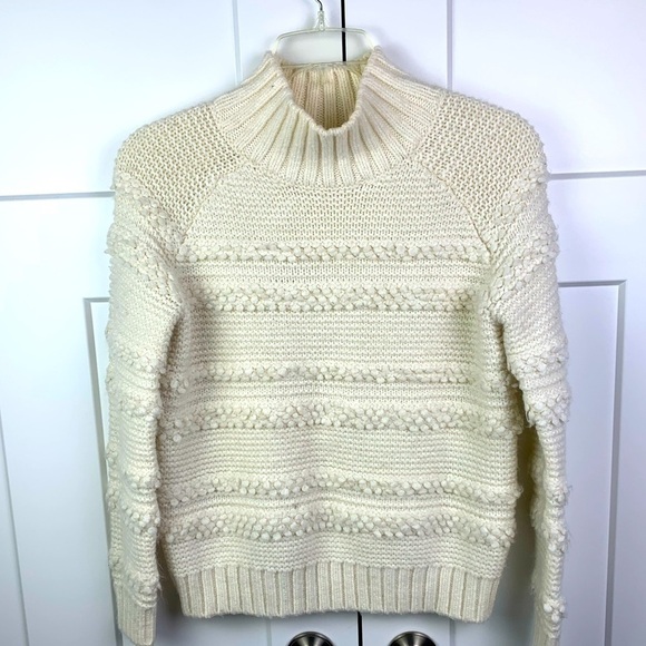 Magaschoni Chunky Textured Pullover Knit Sweater SMALL Cream Mock Neck - Picture 1 of 5